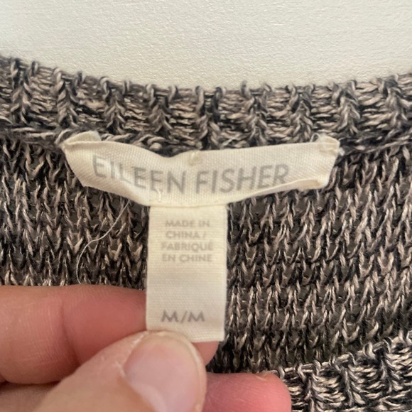 EILEEN FISHER Sweater Vest Dress Black White 100% Organic Linen Medium - Picture 2 of 6